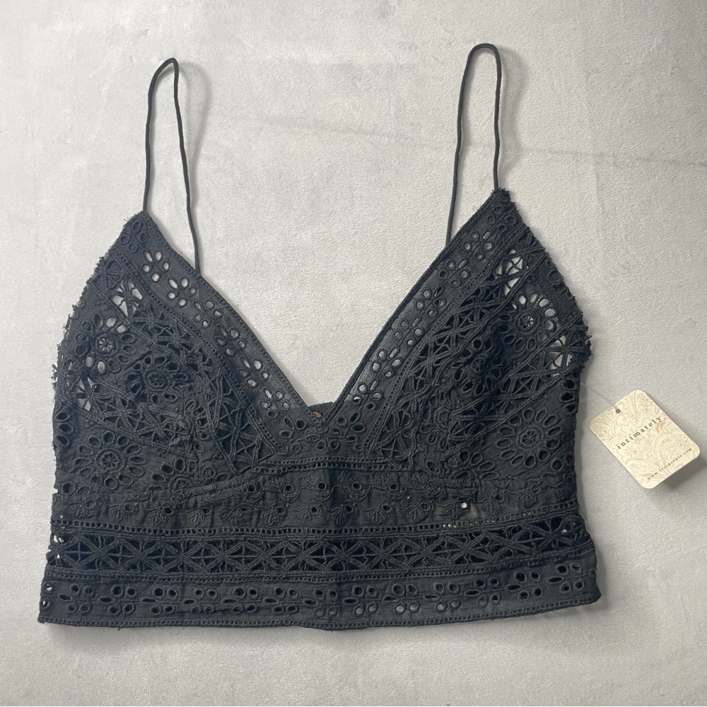 Free People Intimately Carrie Embroidered V-Neck Bralette In Black Size Large - Picture 4 of 8